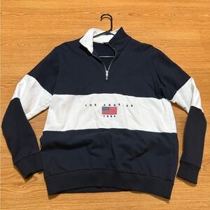 Brandy Melville Navy and White Half-Zip Sweatshirt